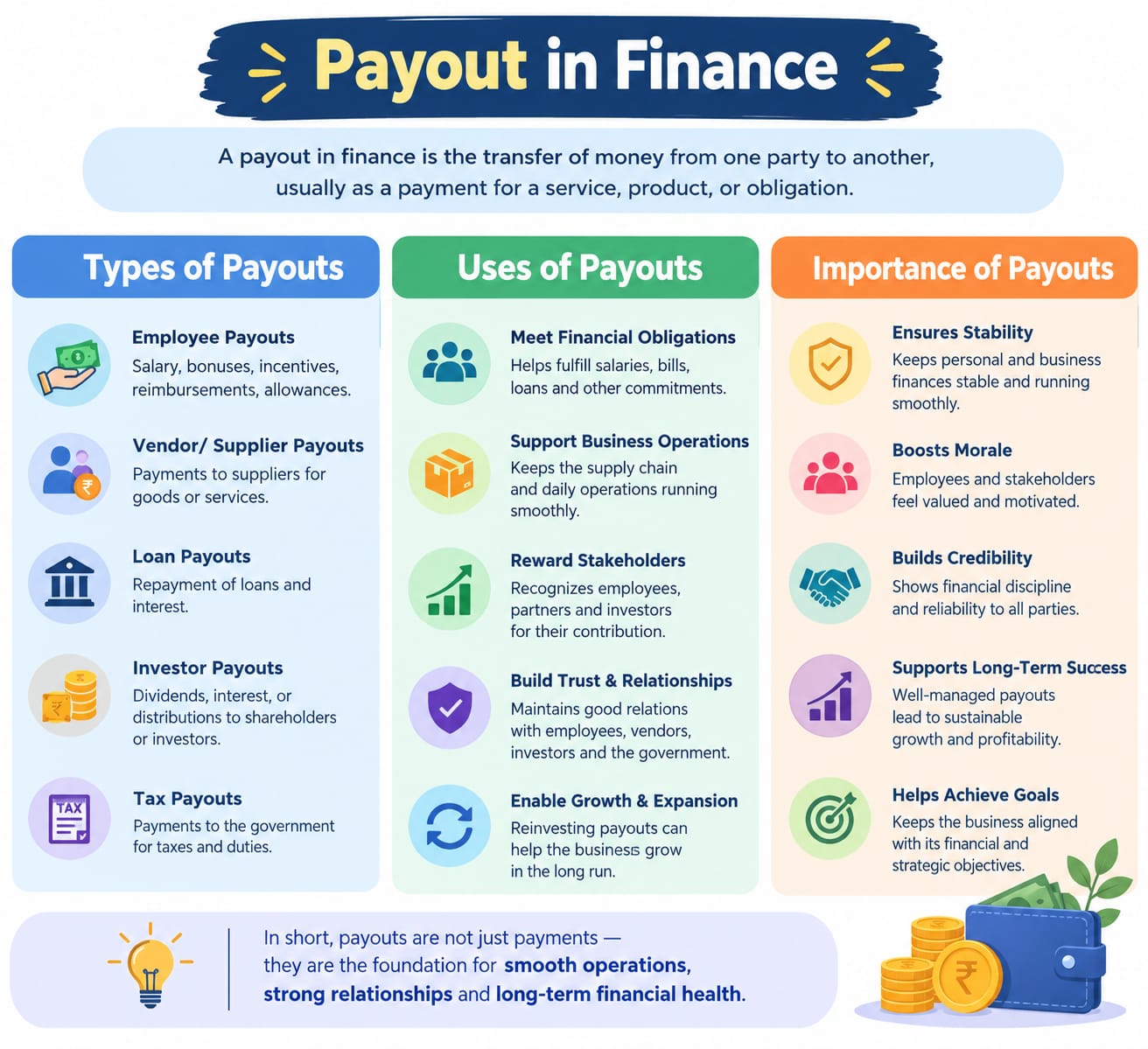 Payout in finance showing digital money transfer, financial transactions, investments and payment processing.
